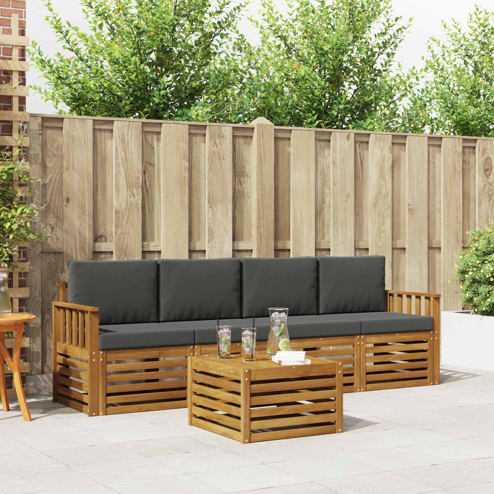 Set vanjskih sofa 5 pcs Prirodna i antracit Čvrsto drvo akacije