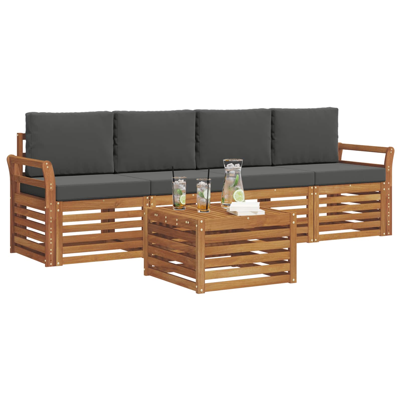 Set vanjskih sofa 5 pcs Prirodna i antracit Čvrsto drvo akacije