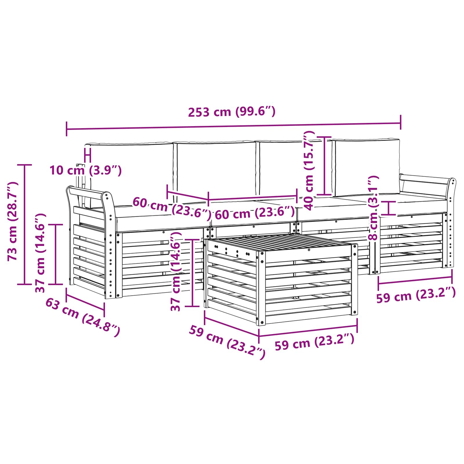 Set vanjskih sofa 5 pcs Prirodna i antracit Čvrsto drvo akacije