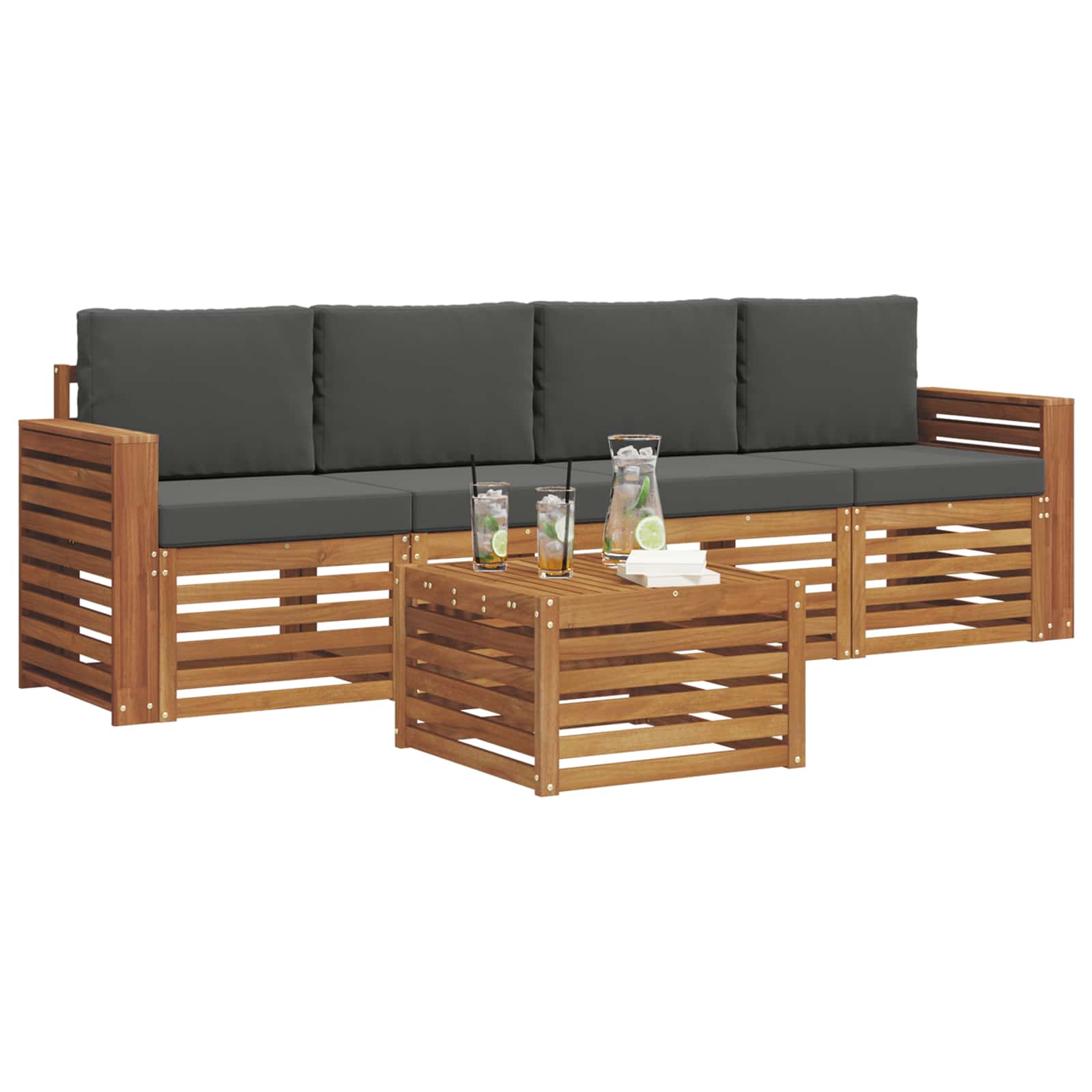 Set vanjskih sofa 5 pcs Prirodna i antracit Čvrsto drvo akacije
