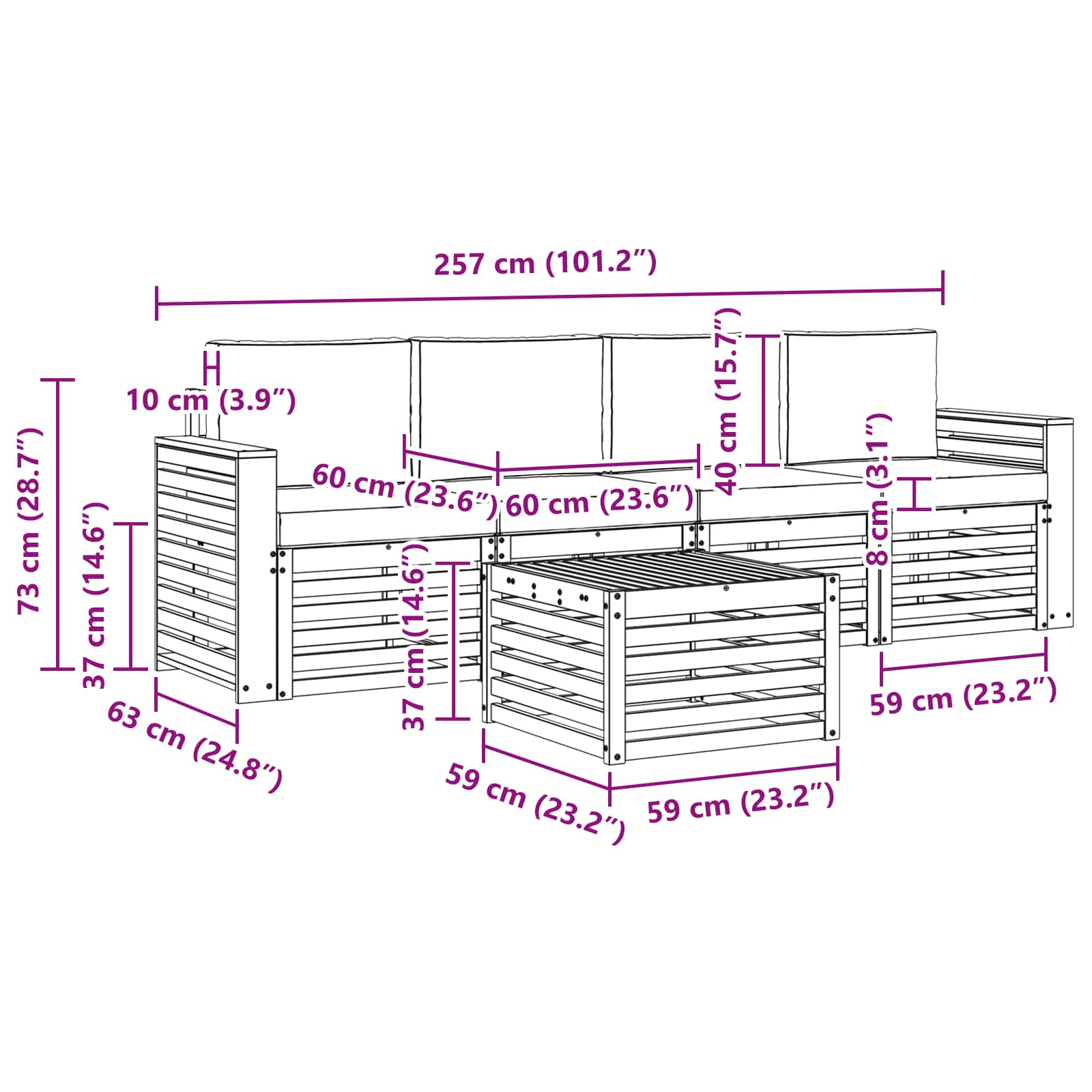 Set vanjskih sofa 5 pcs Prirodna i bež Čvrsto drvo akacije