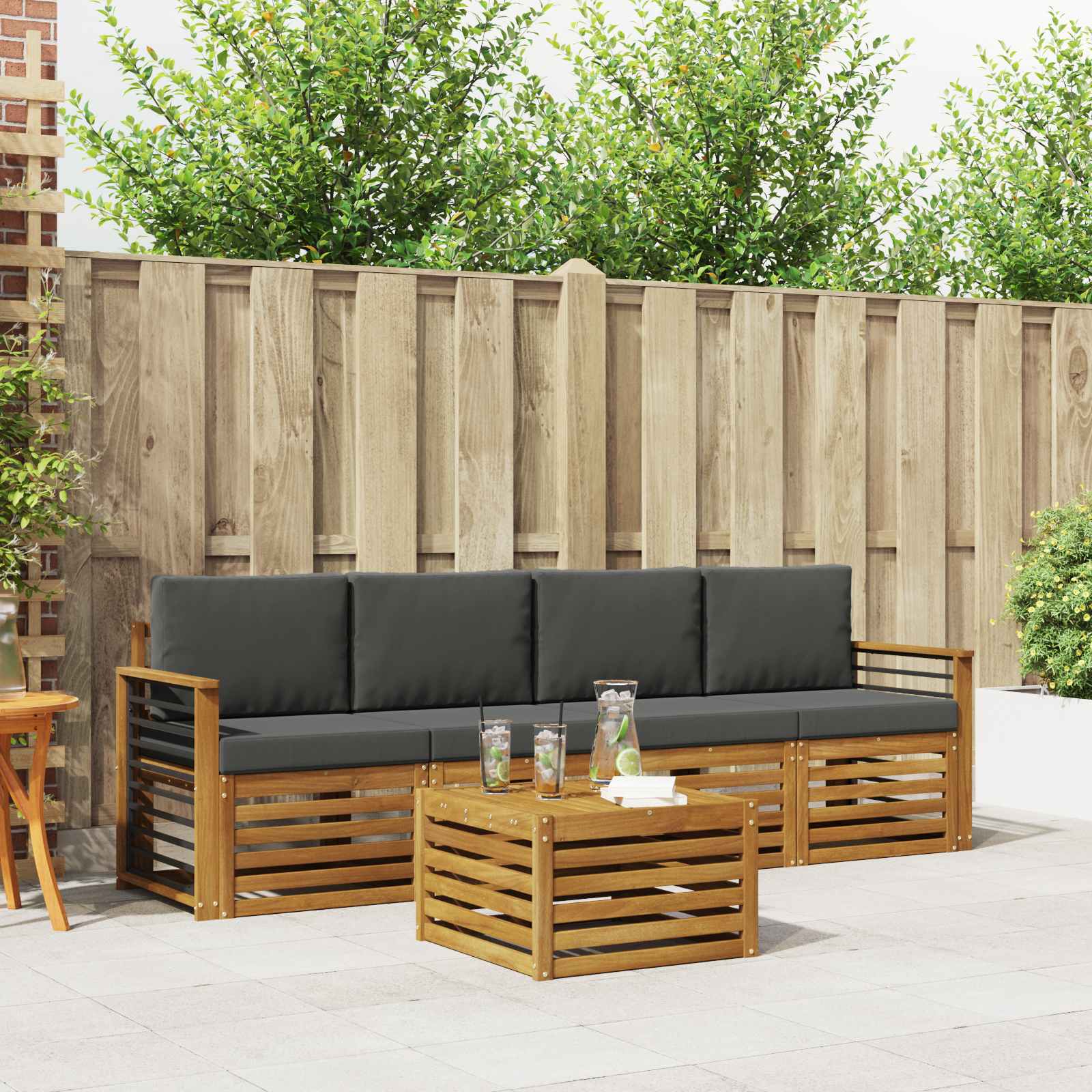 Set vanjskih sofa 5 pcs Prirodna i antracit Čvrsto drvo akacije
