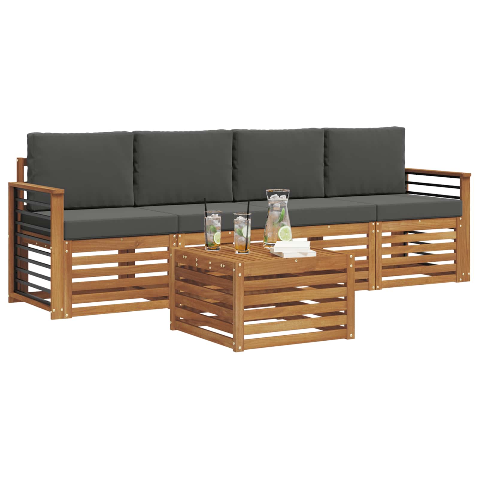 Set vanjskih sofa 5 pcs Prirodna i antracit Čvrsto drvo akacije