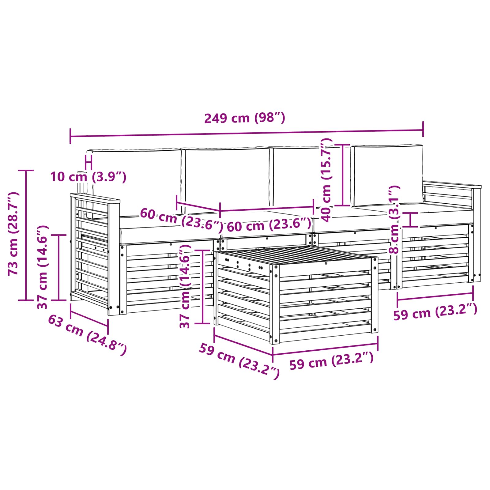 Set vanjskih sofa 5 pcs Prirodna i antracit Čvrsto drvo akacije