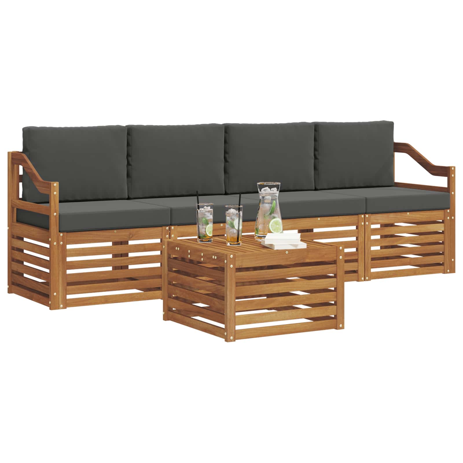 Set vanjskih sofa 5 pcs Prirodna i antracit Čvrsto drvo akacije