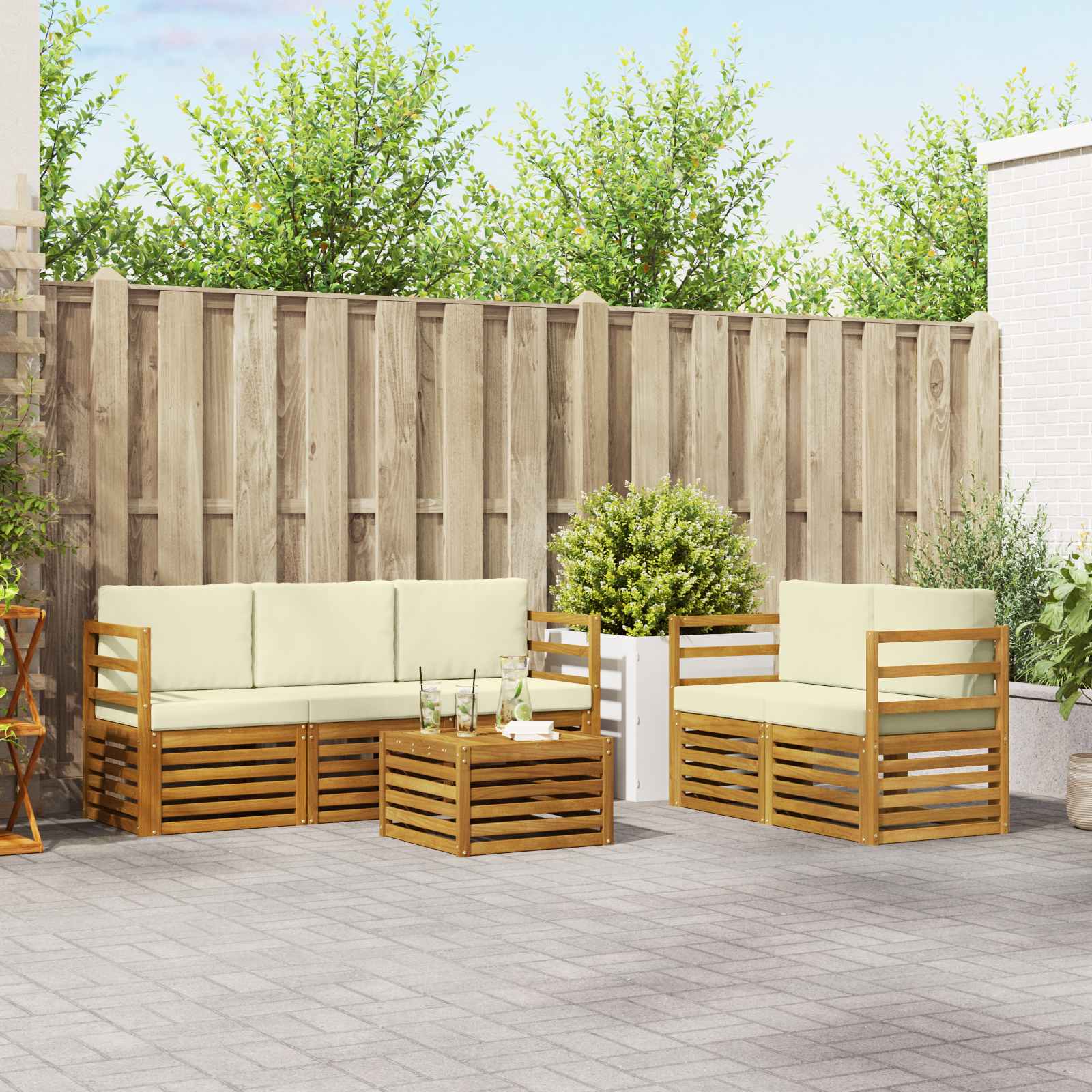Setovi sofa 6 pcs Prirodna i krem Čvrsto drvo akacije