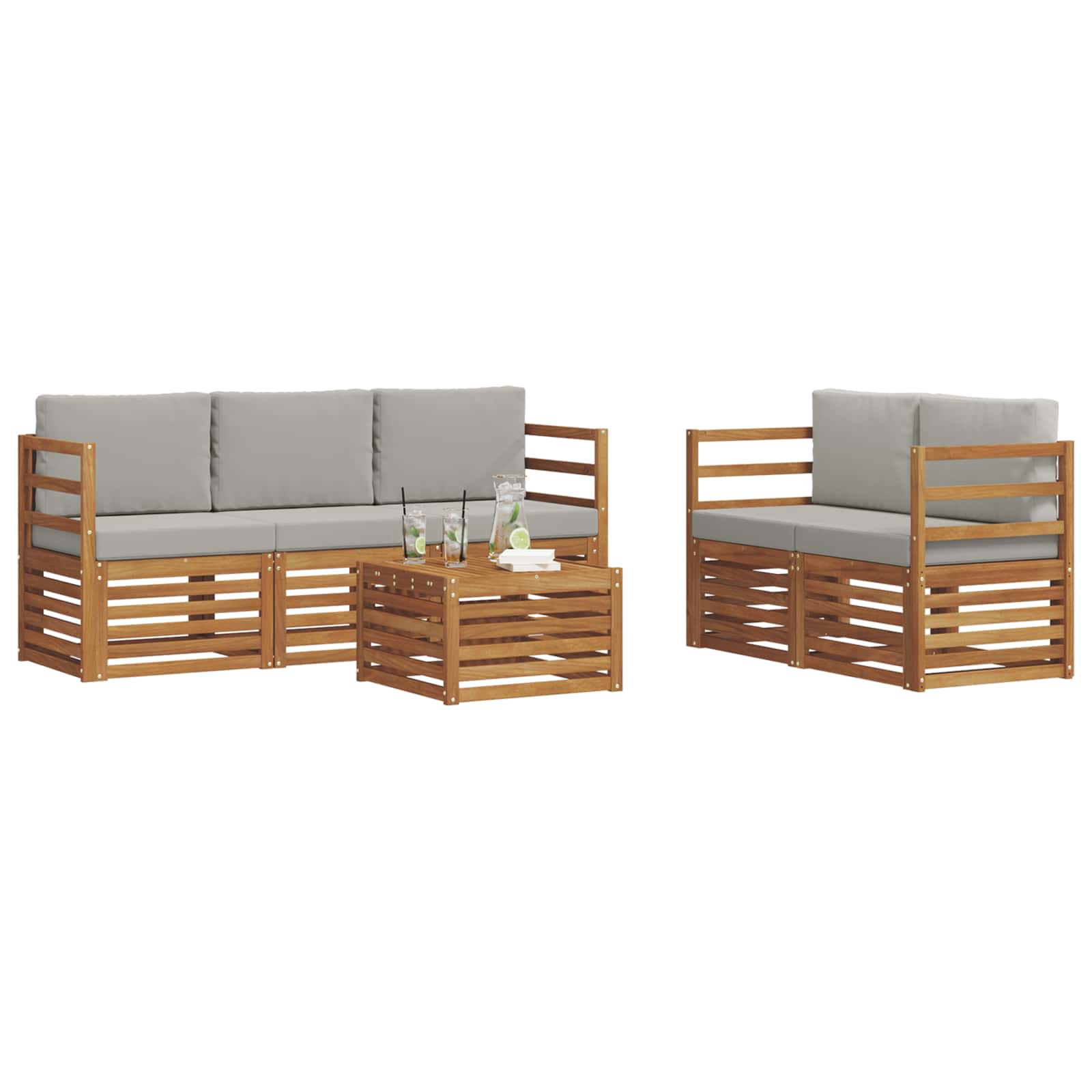 Setovi sofa 6 pcs Prirodna i svijetlo siva Čvrsto drvo akacije