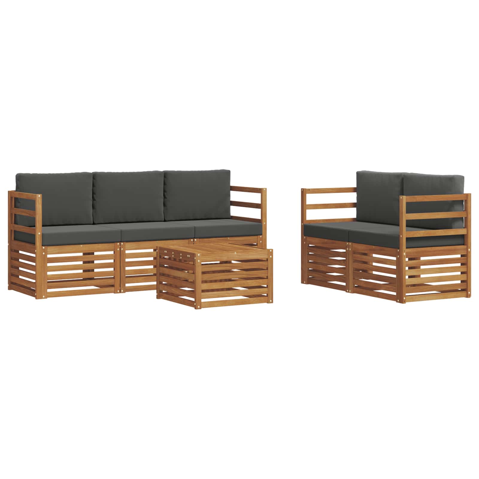 Setovi sofa 6 pcs Prirodna i antracit Čvrsto drvo akacije