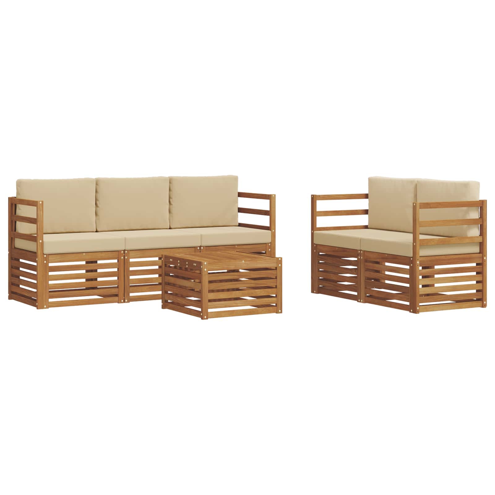 Setovi sofa s jastukom 6 pcs Prirodna i bež Čvrsto drvo akacije