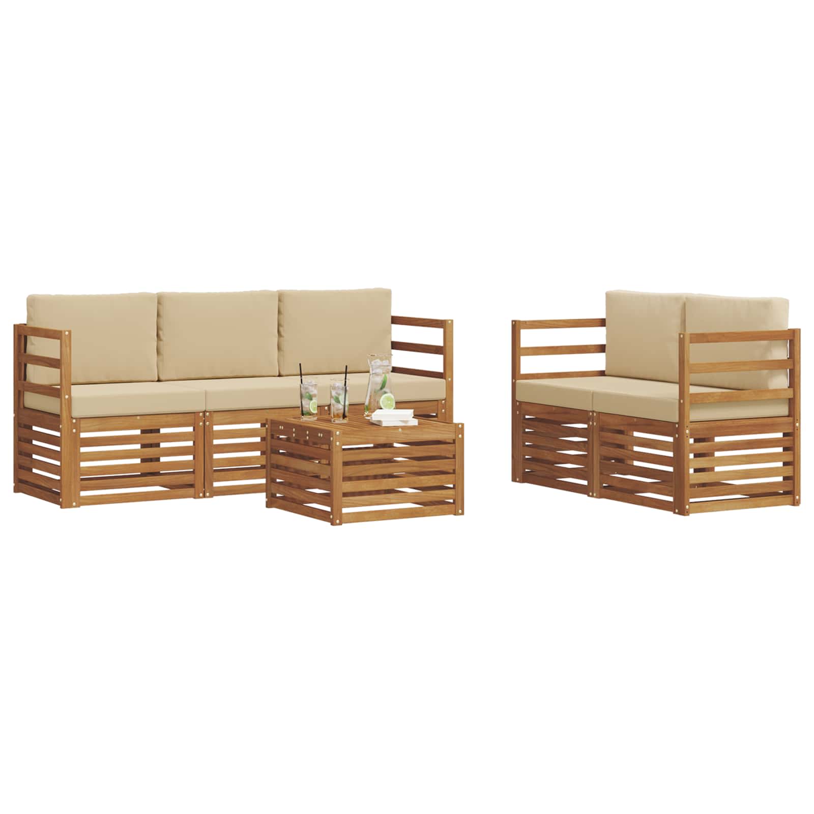 Setovi sofa s jastukom 6 pcs Prirodna i bež Čvrsto drvo akacije