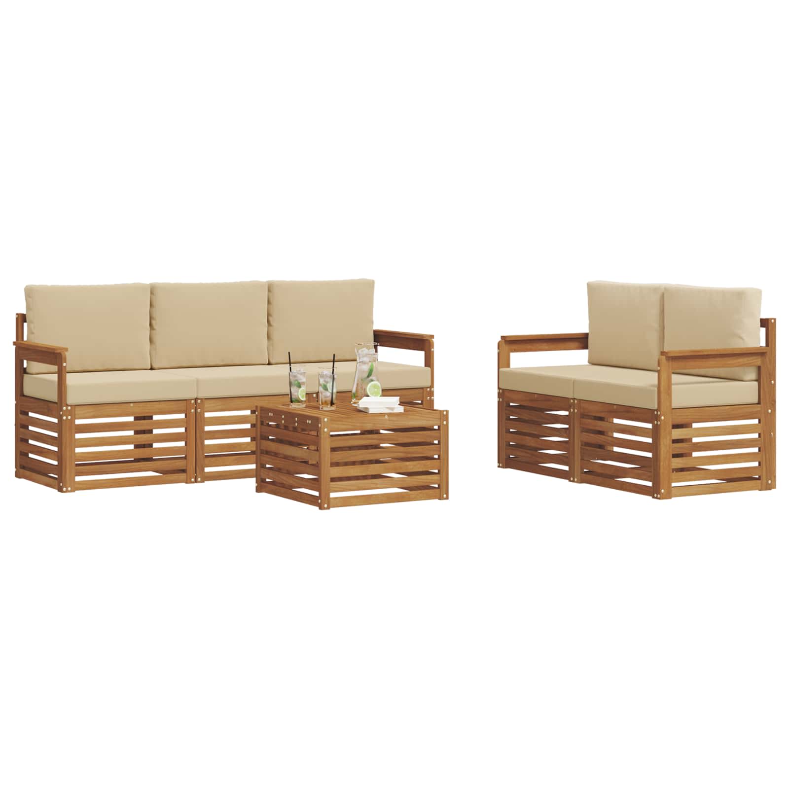 Setovi sofa s jastukom 6 pcs Prirodna i bež Čvrsto drvo akacije