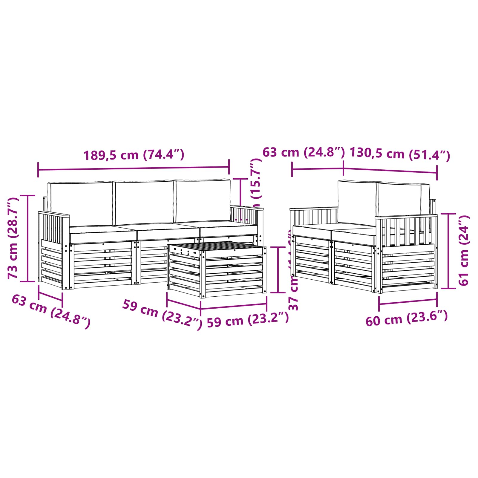 Setovi sofa 6 pcs Prirodna i krem Čvrsto drvo akacije