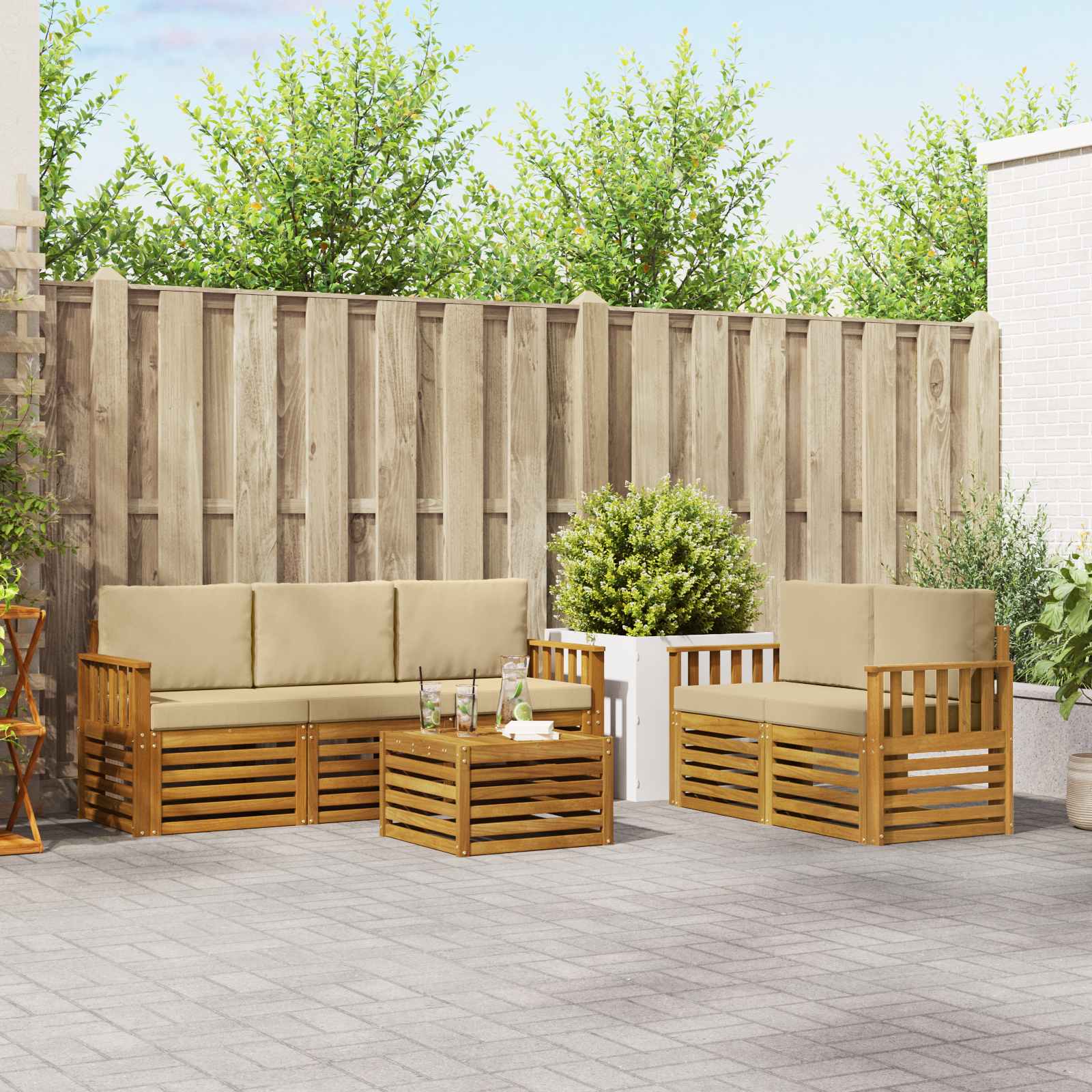 Setovi sofa s jastukom 6 pcs Prirodna i bež Čvrsto drvo akacije