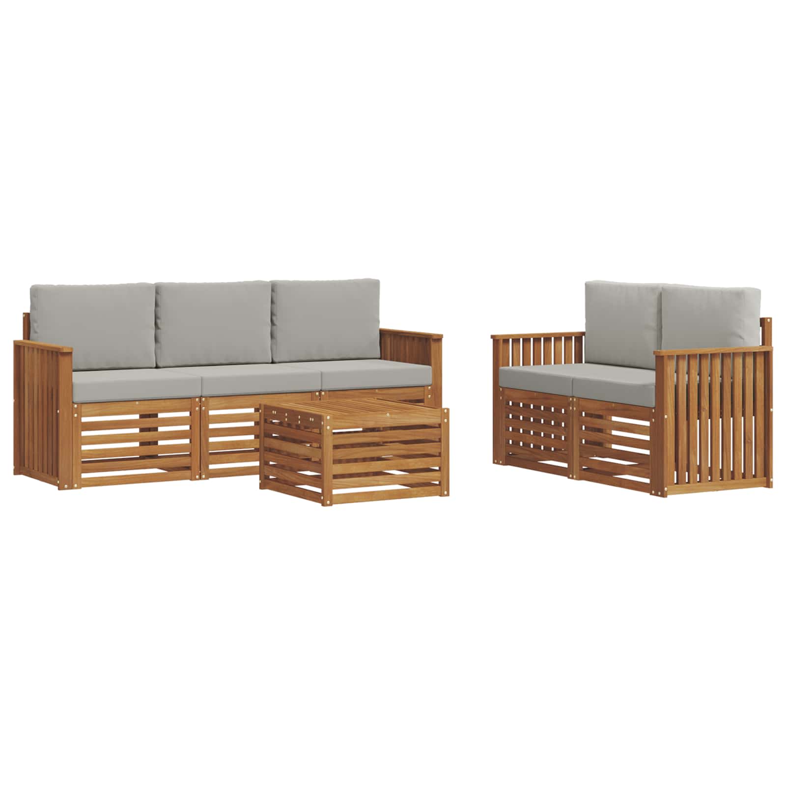 Setovi sofa 6 pcs Prirodna i svijetlo siva Čvrsto drvo akacije