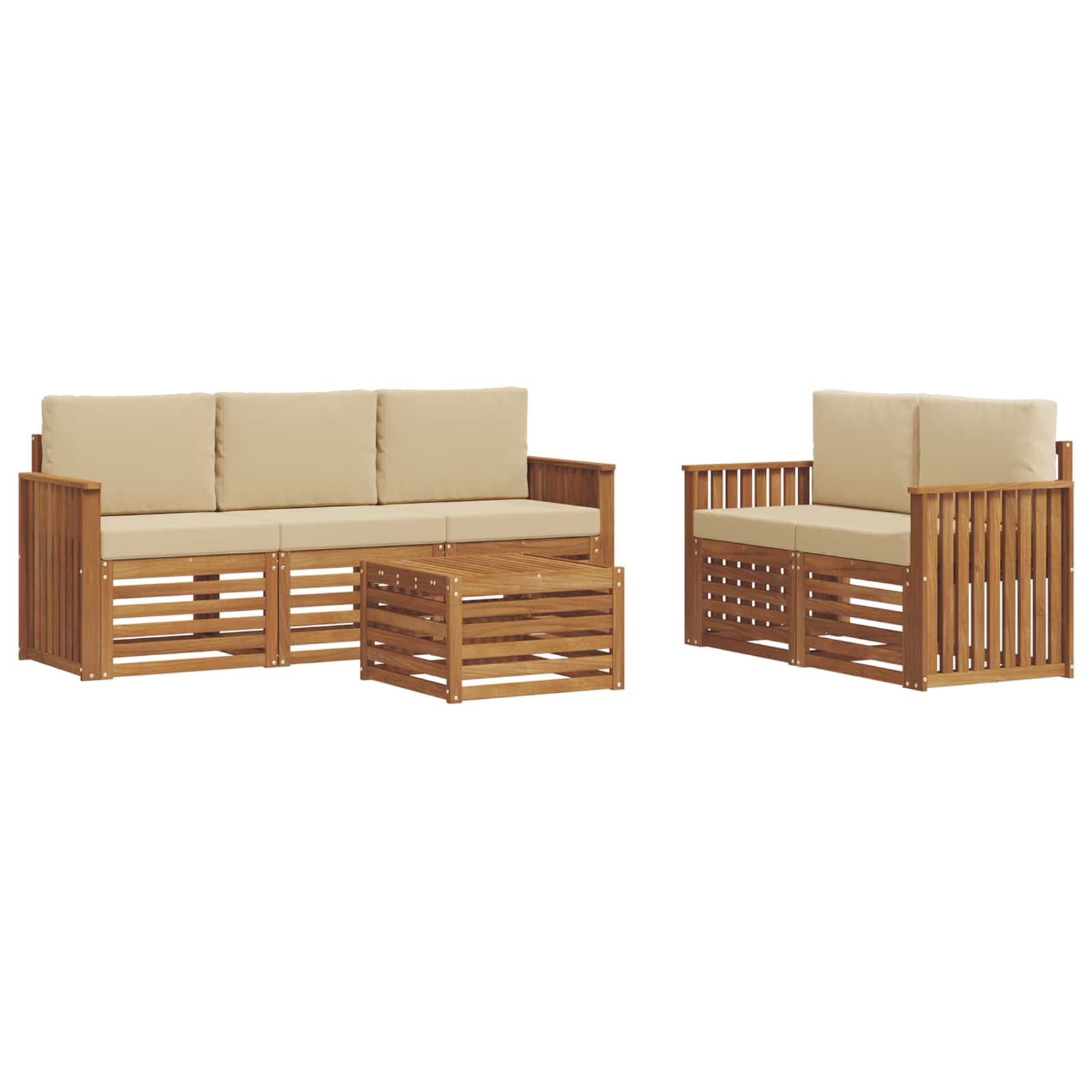 Setovi sofa s jastukom 6 pcs Prirodna i bež Čvrsto drvo akacije