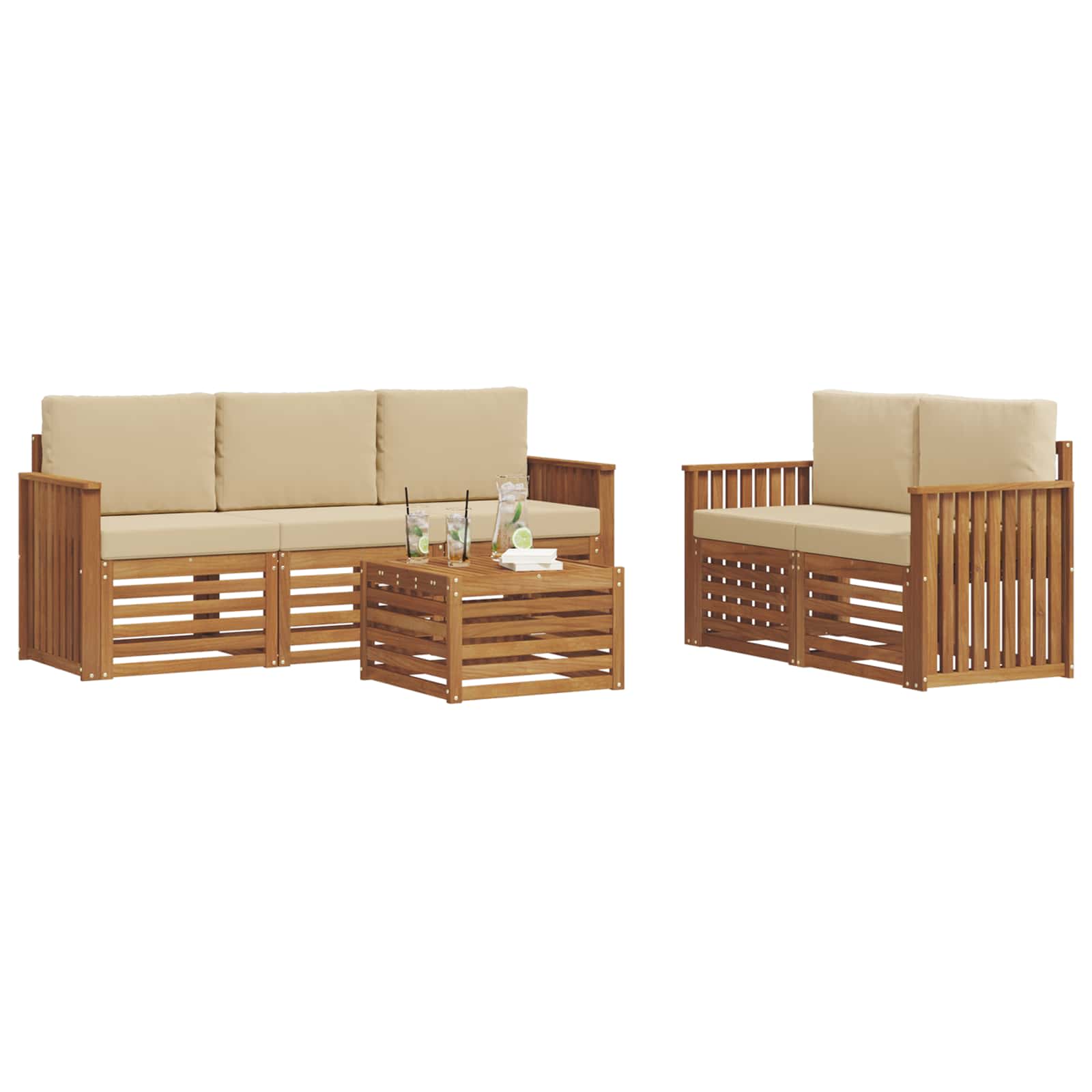 Setovi sofa s jastukom 6 pcs Prirodna i bež Čvrsto drvo akacije
