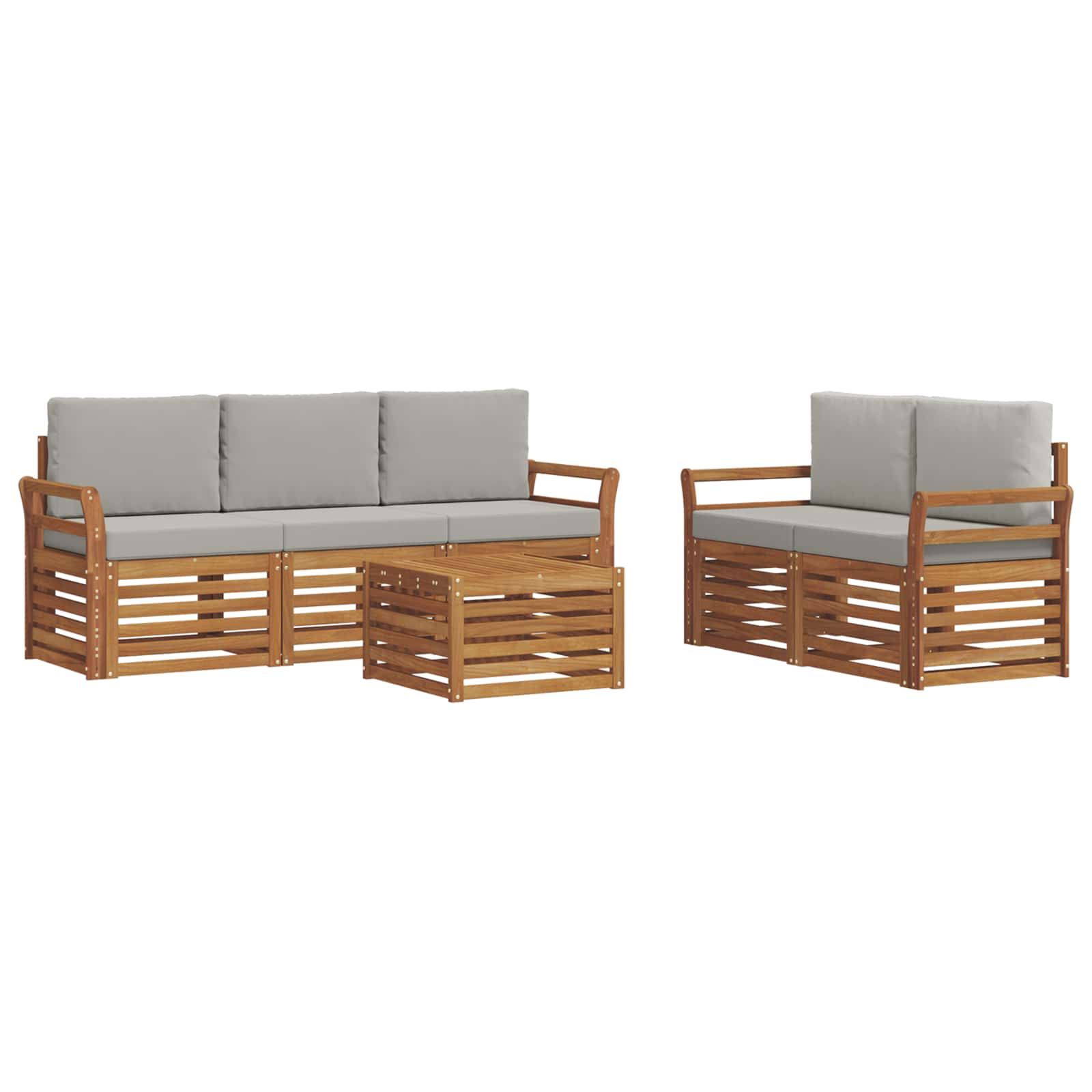Setovi sofa 6 pcs Prirodna i svijetlo siva Čvrsto drvo akacije
