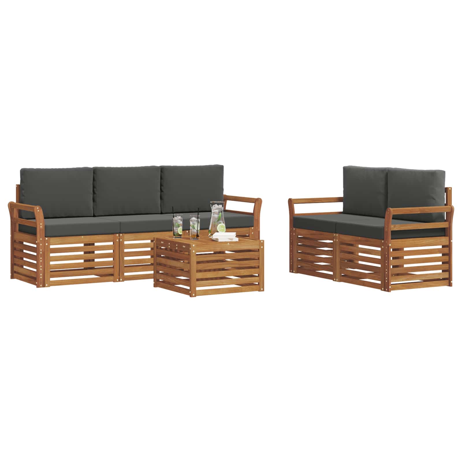 Setovi sofa 6 pcs Prirodna i antracit Čvrsto drvo akacije