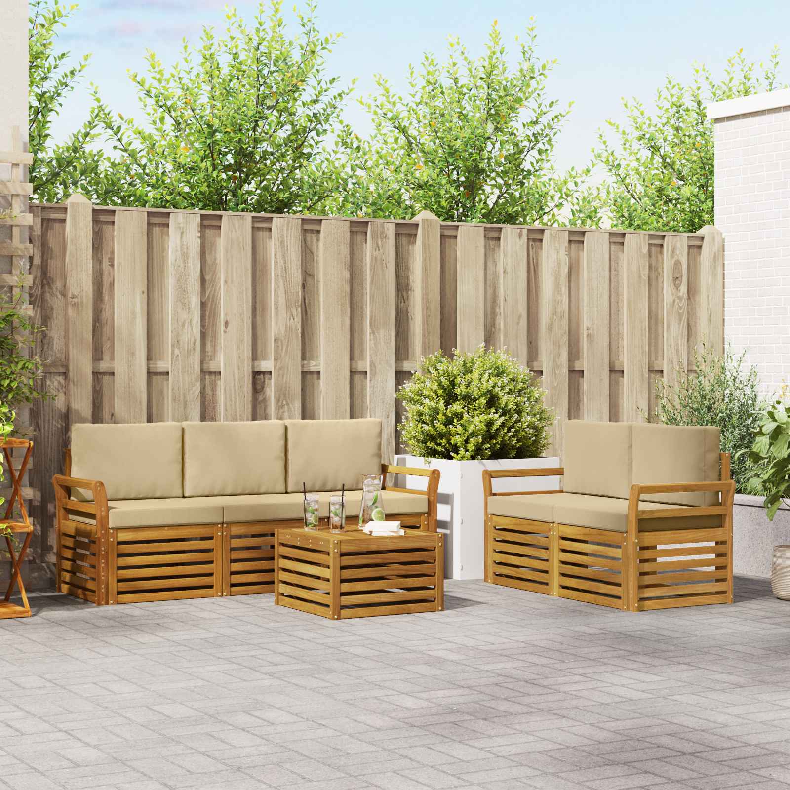 Setovi sofa s jastukom 6 pcs Prirodna i bež Čvrsto drvo akacije