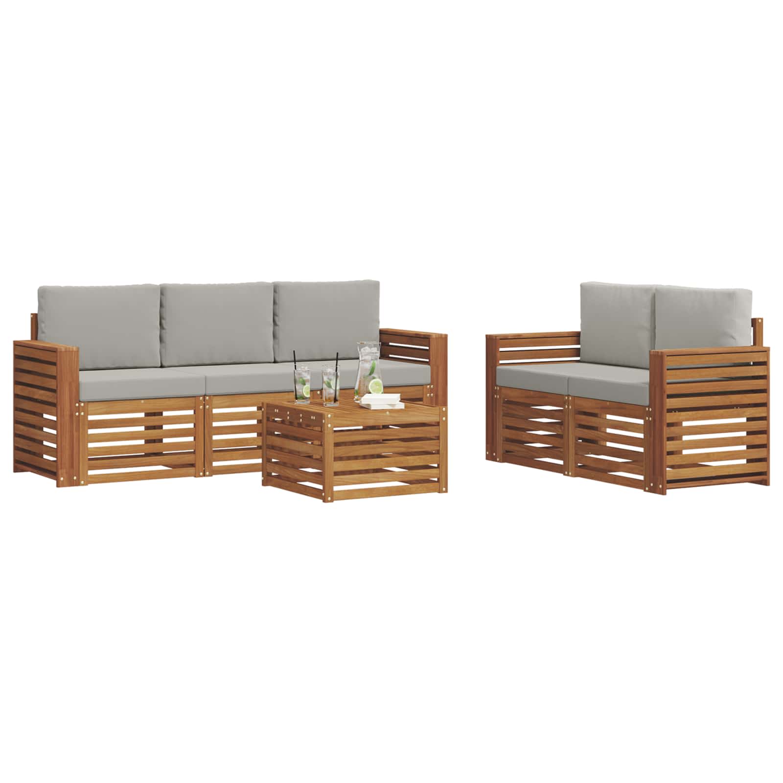 Setovi sofa 6 pcs Prirodna i svijetlo siva Čvrsto drvo akacije