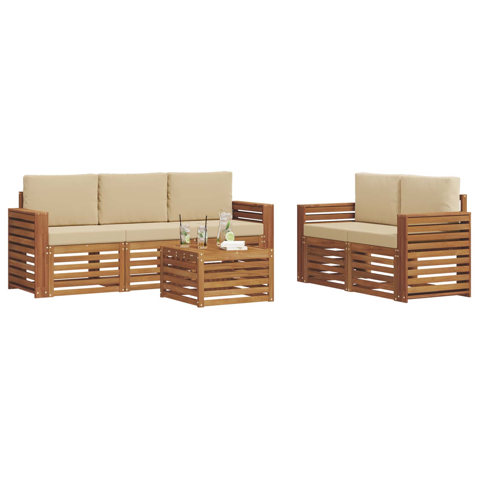 Setovi sofa s jastukom 6 pcs Prirodna i bež Čvrsto drvo akacije
