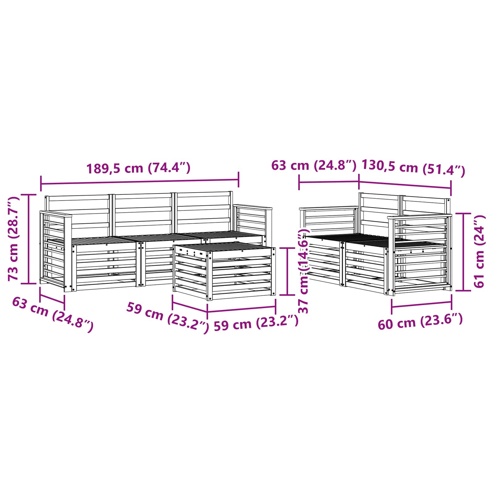 Setovi sofa 6 pcs Prirodna Čvrsto drvo akacije