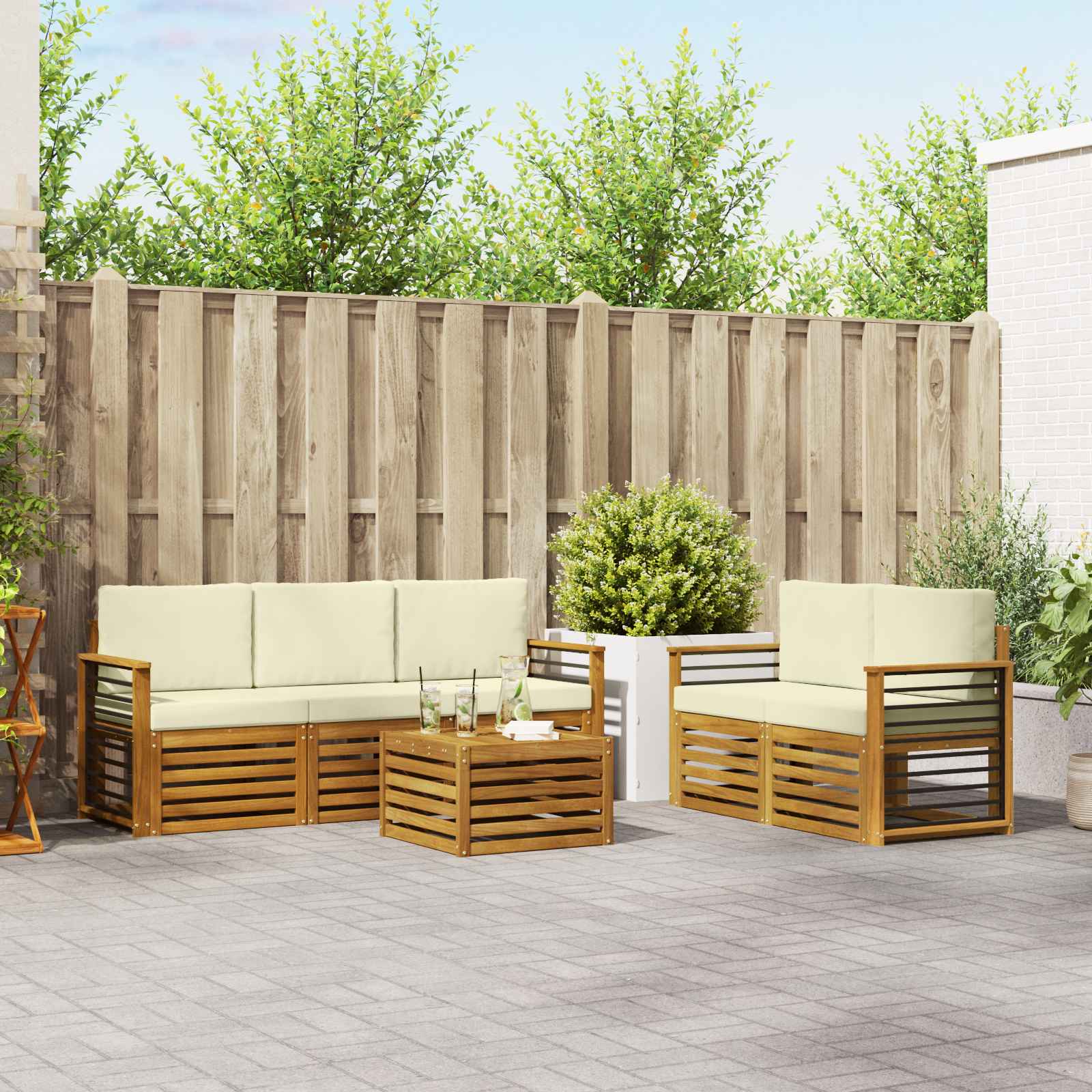 Setovi sofa 6 pcs Prirodna i krem Čvrsto drvo akacije