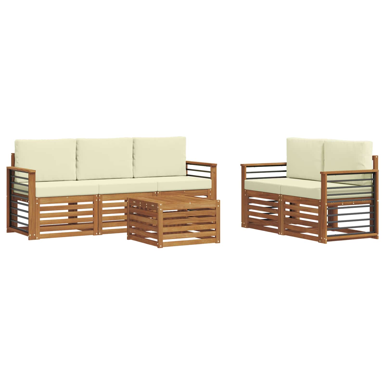Setovi sofa 6 pcs Prirodna i krem Čvrsto drvo akacije