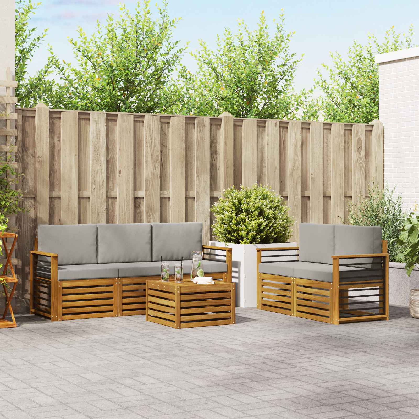 Setovi sofa 6 pcs Prirodna i svijetlo siva Čvrsto drvo akacije