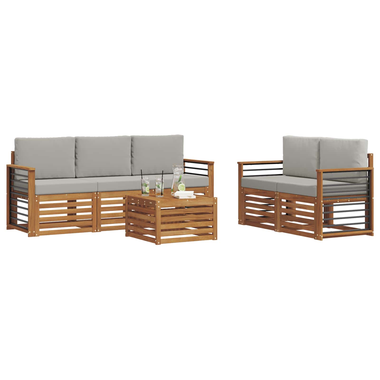 Setovi sofa 6 pcs Prirodna i svijetlo siva Čvrsto drvo akacije