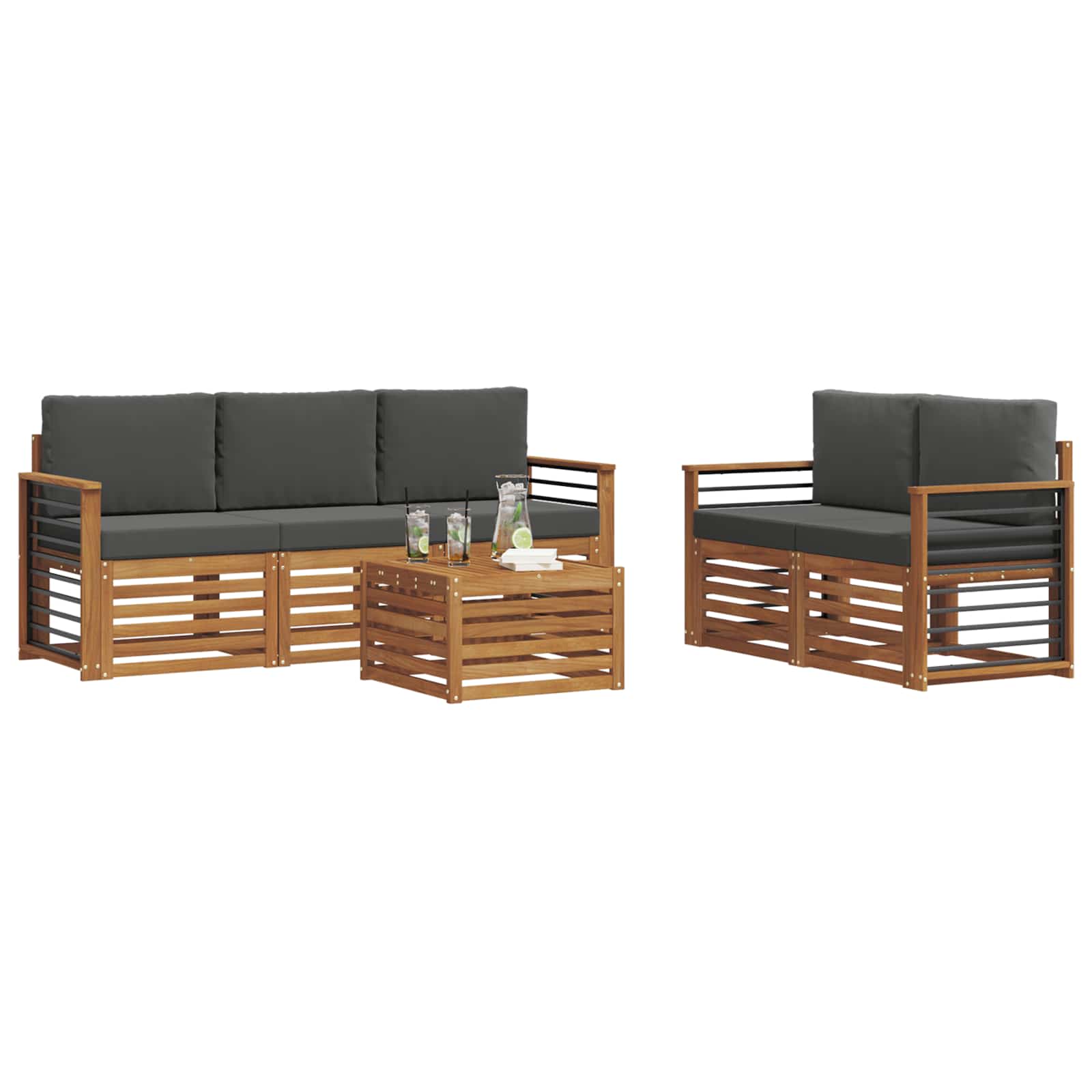 Setovi sofa 6 pcs Prirodna i antracit Čvrsto drvo akacije