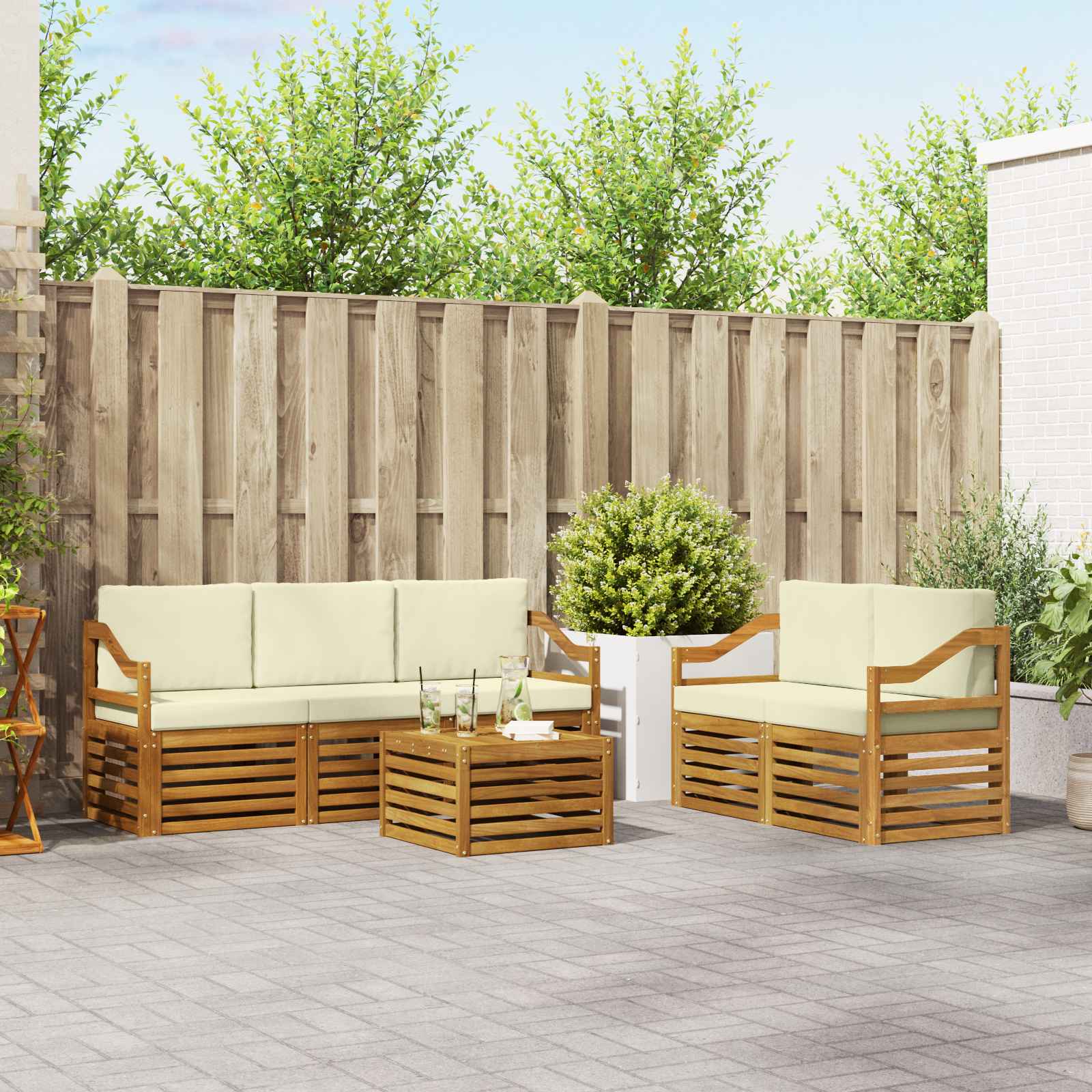 Setovi sofa 6 pcs Prirodna i krem Čvrsto drvo akacije