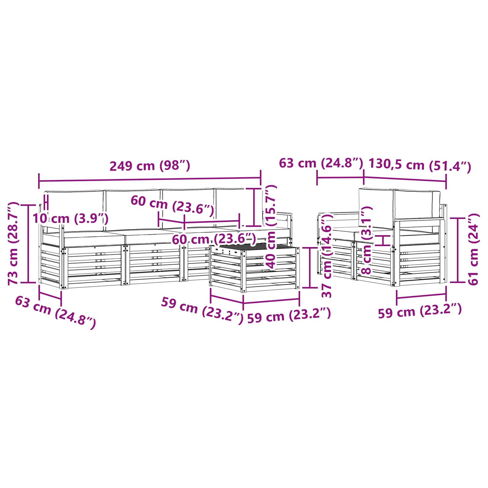 Set vanjskih sofa 7 pcs Prirodna i krem Čvrsto drvo akacije