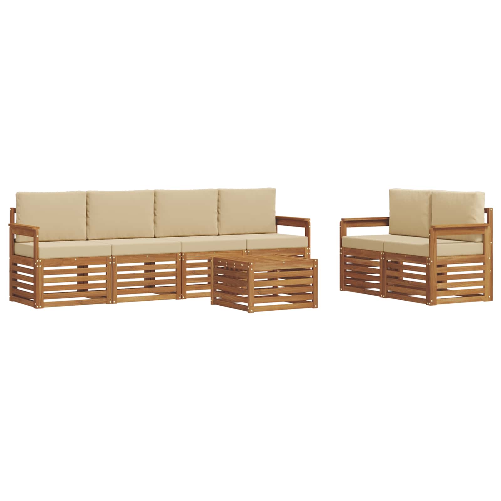 Set vanjskih sofa 7 pcs Prirodna i bež Čvrsto drvo akacije