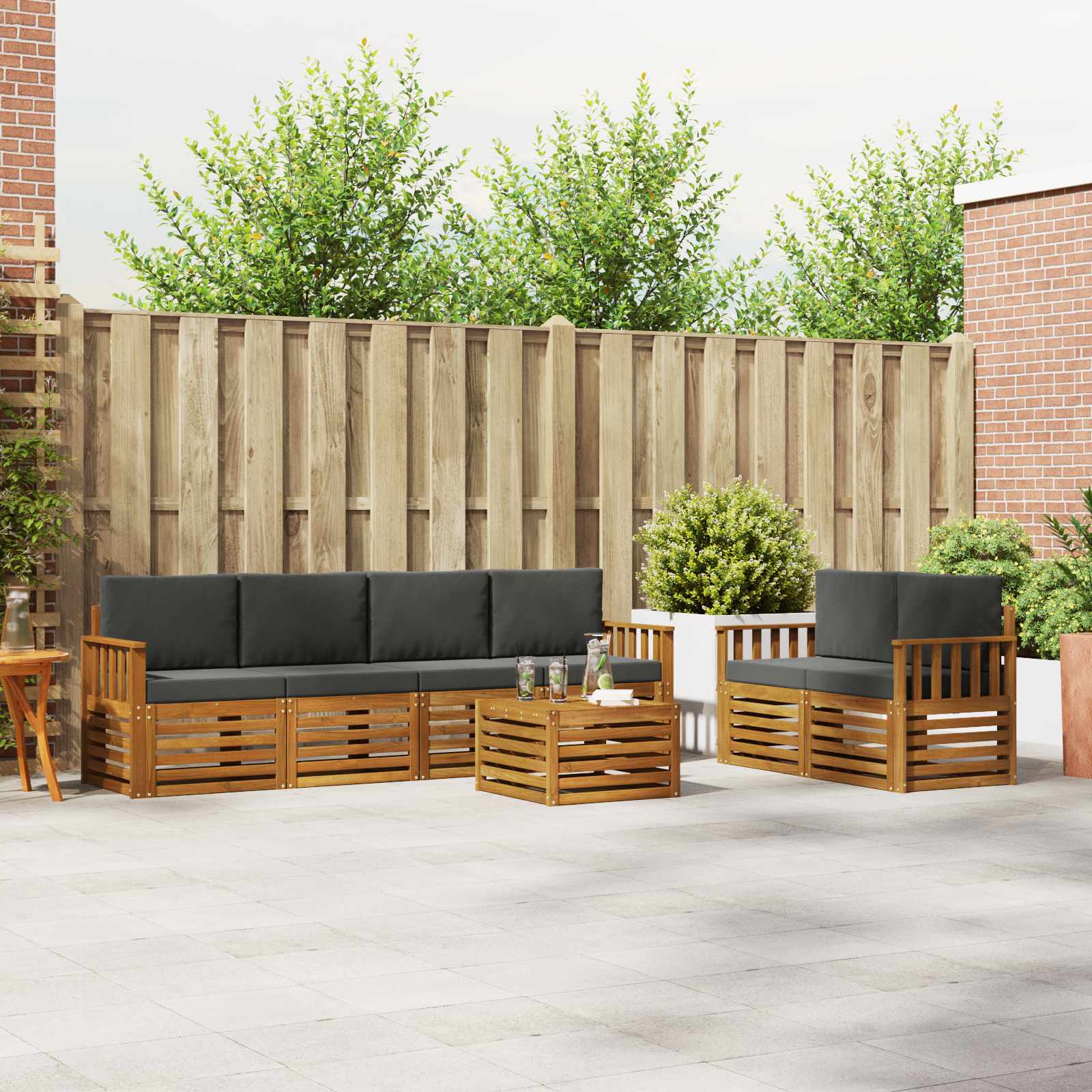 Set vanjskih sofa 7 pcs Prirodna i antracit Čvrsto drvo akacije