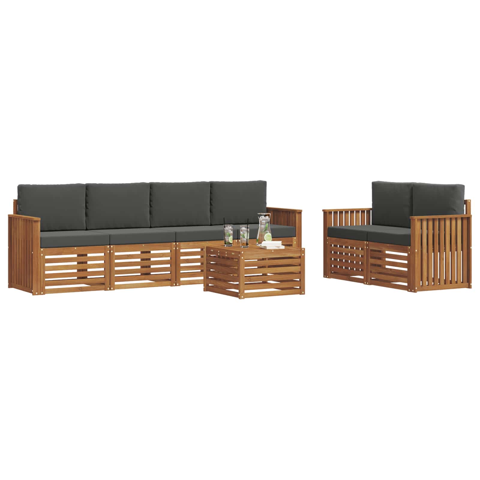 Set vanjskih sofa 7 pcs Prirodna i antracit Čvrsto drvo akacije