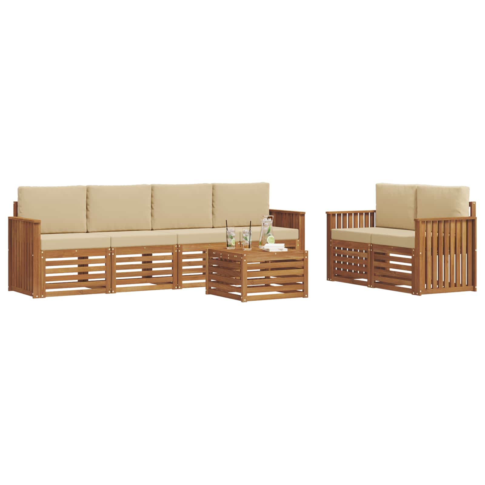 Set vanjskih sofa 7 pcs Prirodna i bež Čvrsto drvo akacije