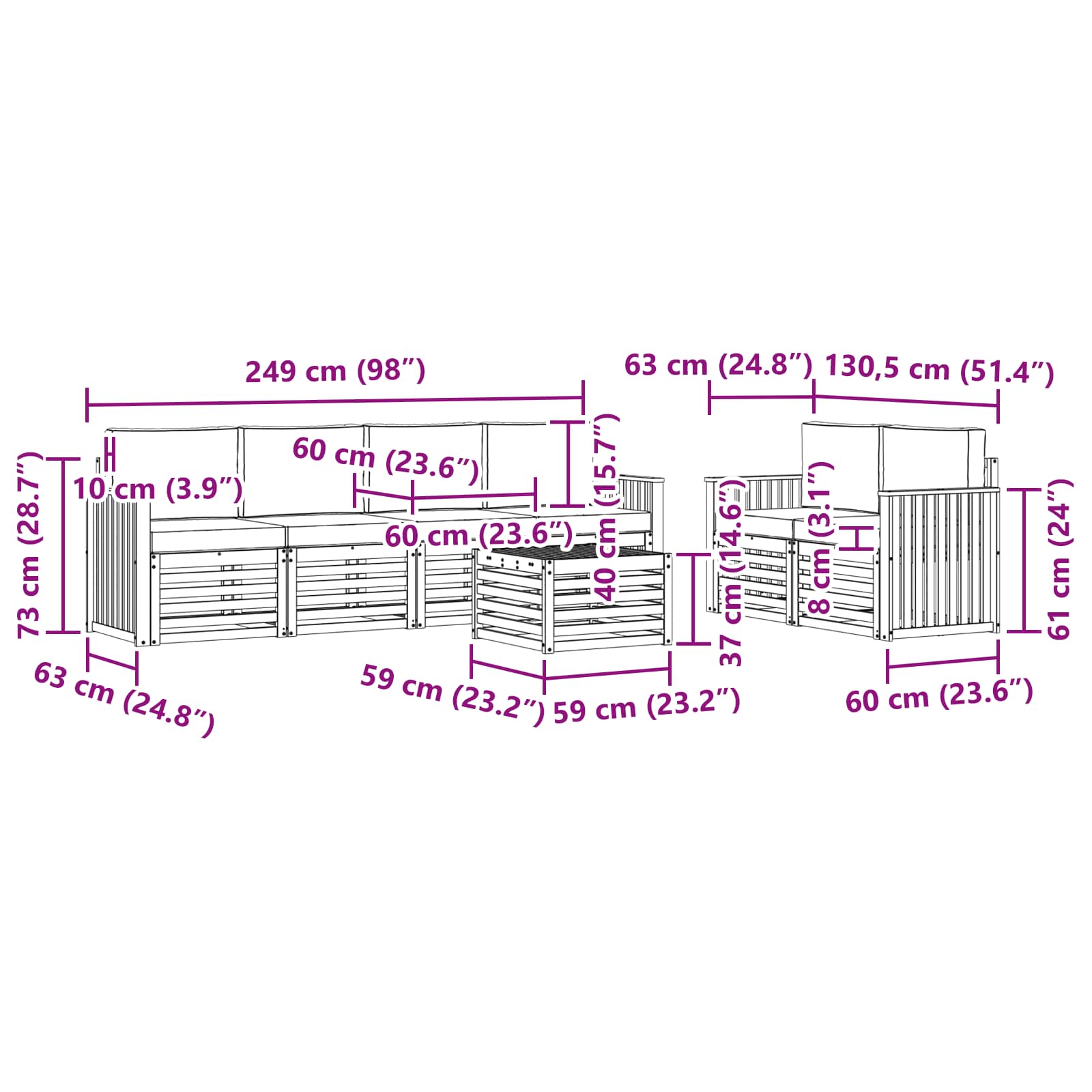 Set vanjskih sofa 7 pcs Prirodna i bež Čvrsto drvo akacije