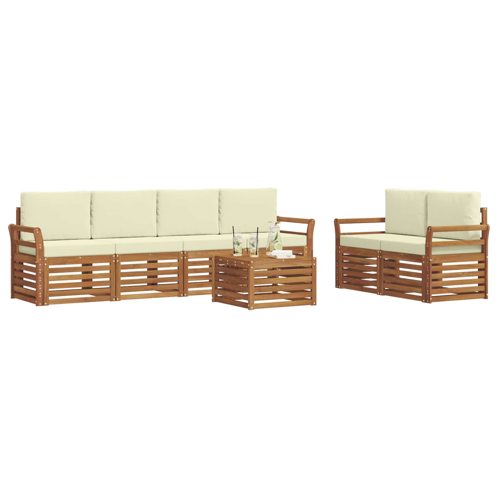 Set vanjskih sofa 7 pcs Prirodna i krem Čvrsto drvo akacije