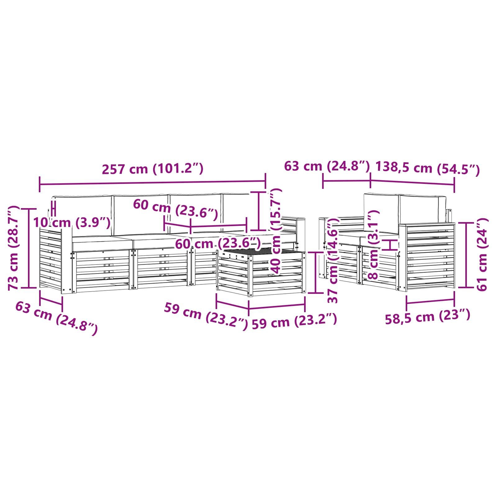 Set vanjskih sofa 7 pcs Prirodna i krem Čvrsto drvo akacije