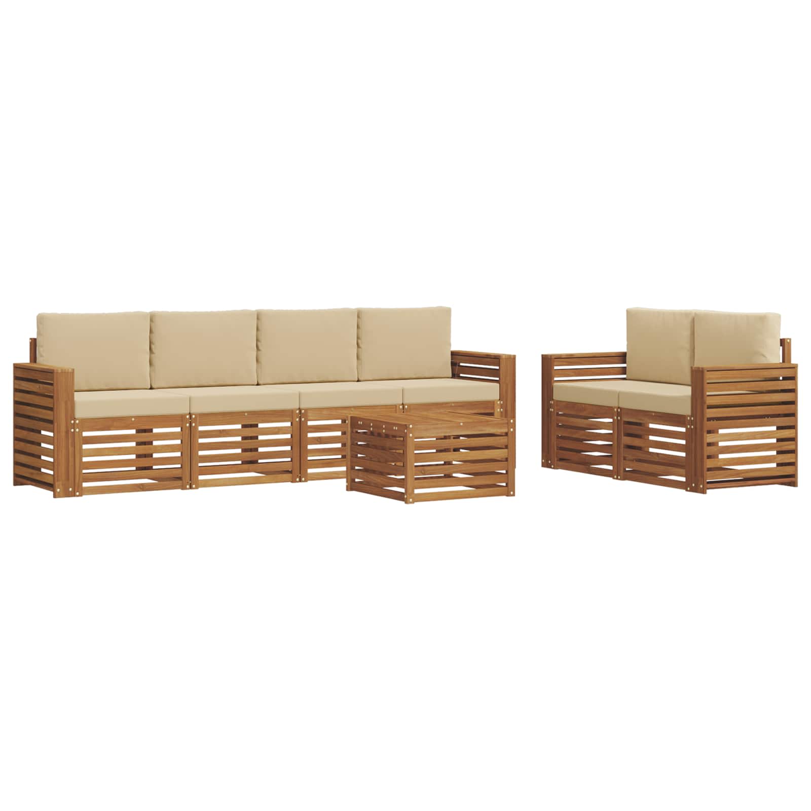 Set vanjskih sofa 7 pcs Prirodna i bež Čvrsto drvo akacije