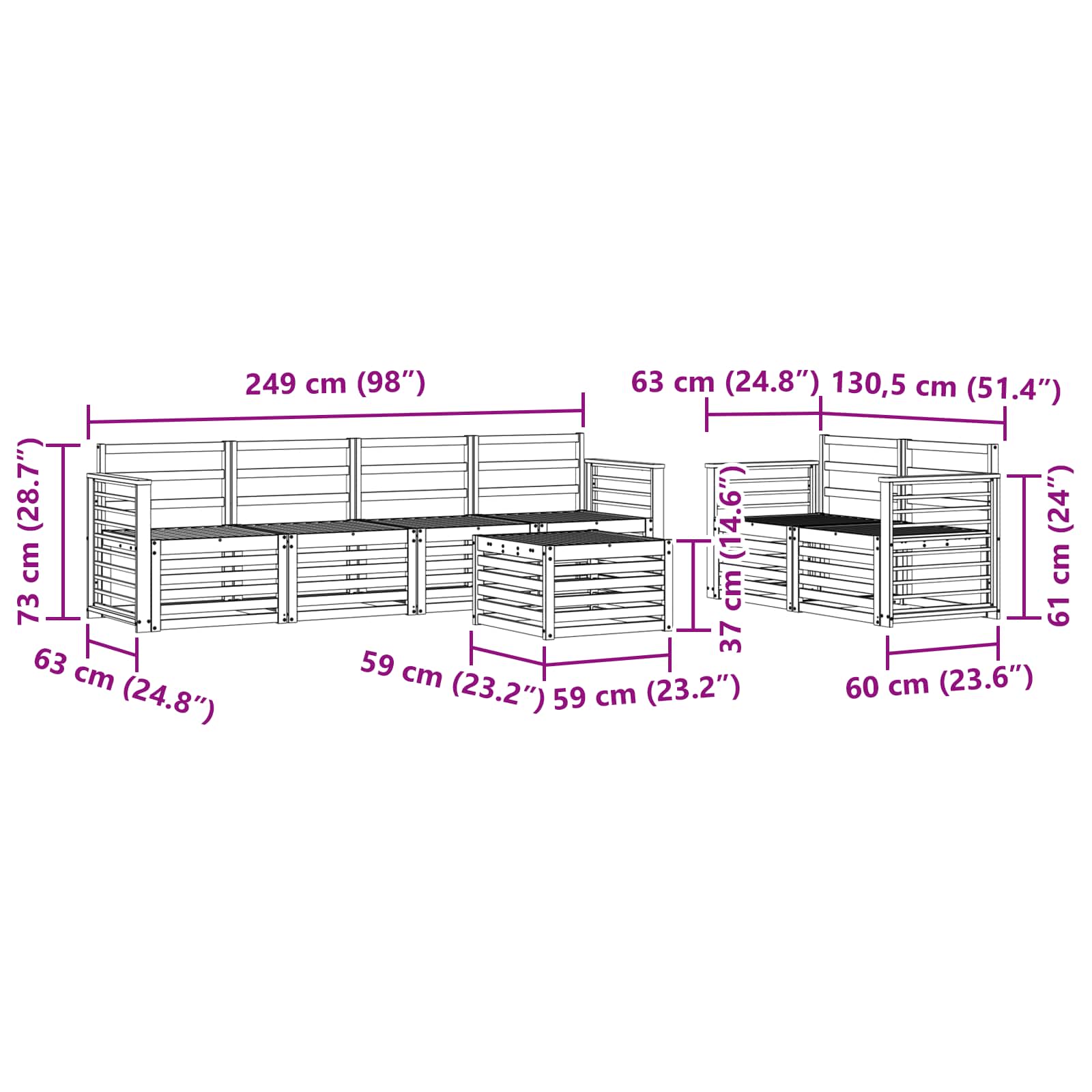 Setovi sofa 7 pcs Prirodna Čvrsto drvo akacije