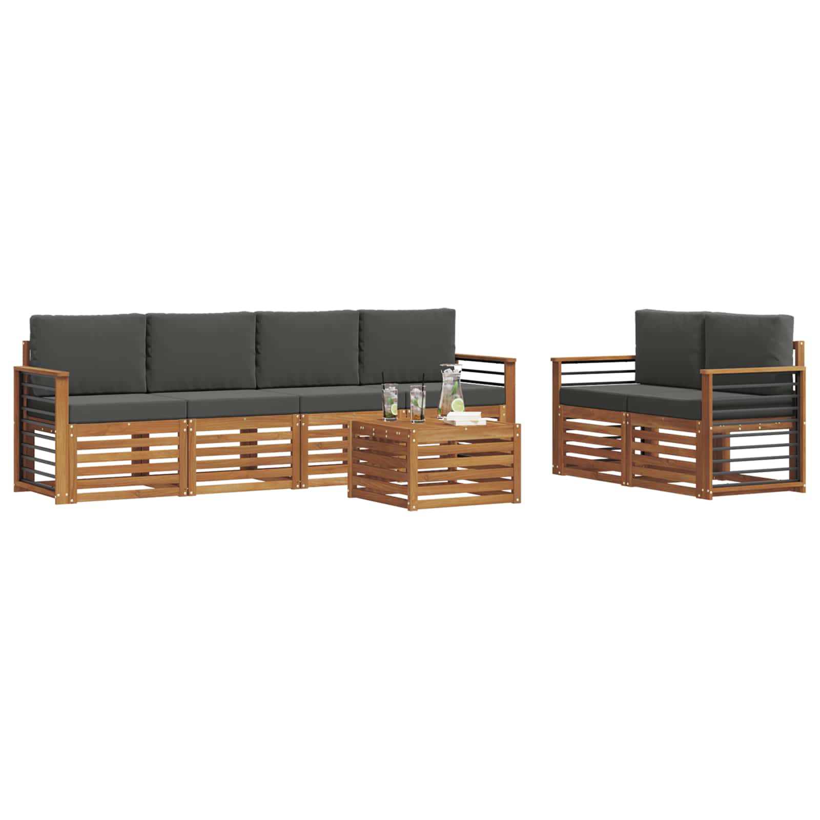 Set vanjskih sofa 7 pcs Prirodna i antracit Čvrsto drvo akacije