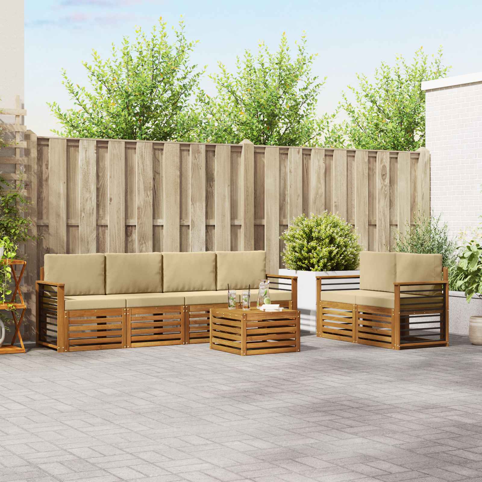 Set vanjskih sofa 7 pcs Prirodna i bež Čvrsto drvo akacije