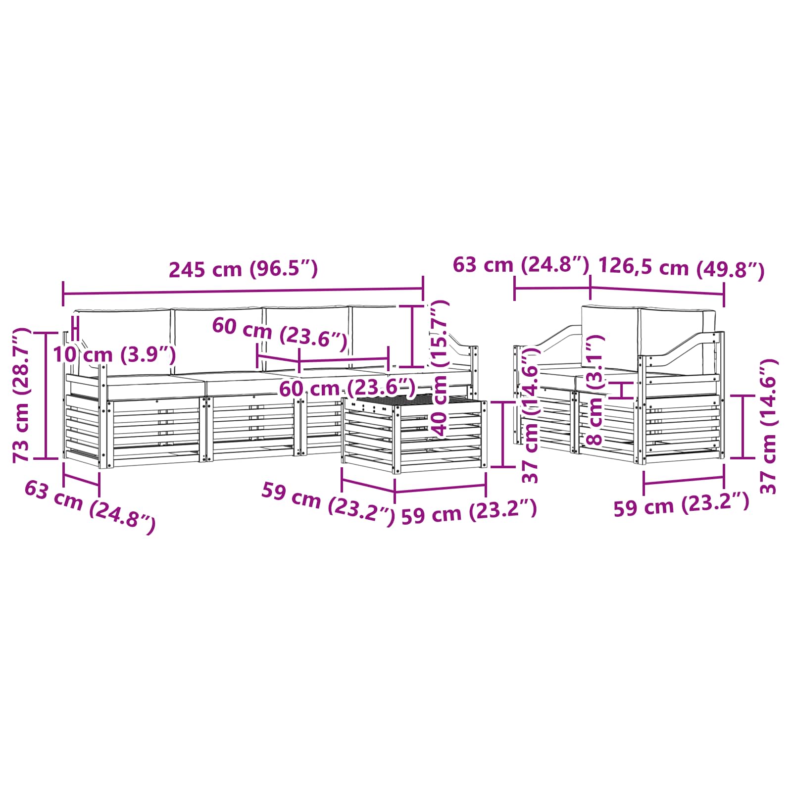 Set vanjskih sofa 7 pcs Prirodna i krem Čvrsto drvo akacije