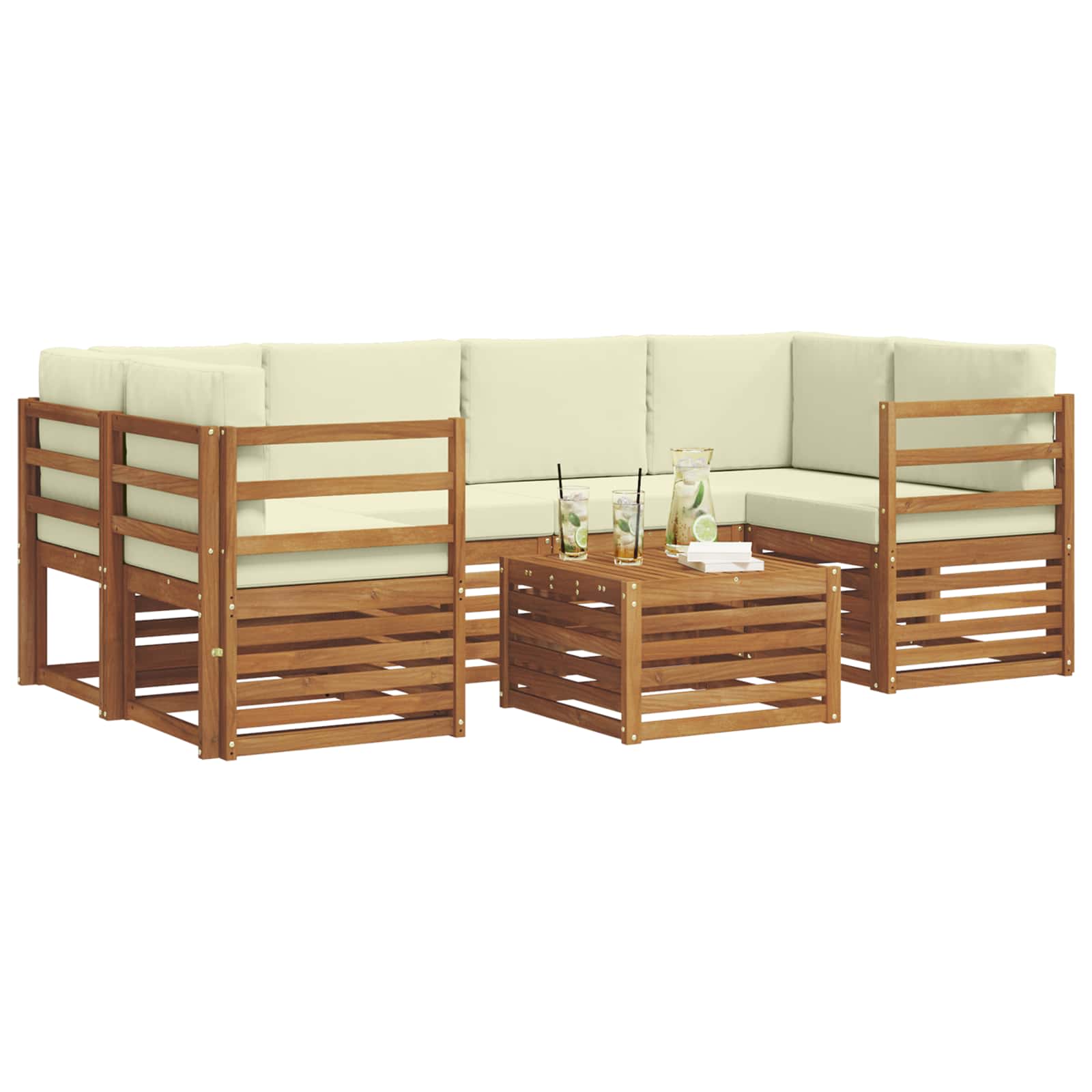 Set vanjskih sofa 7 pcs Prirodna i krem Čvrsto drvo akacije