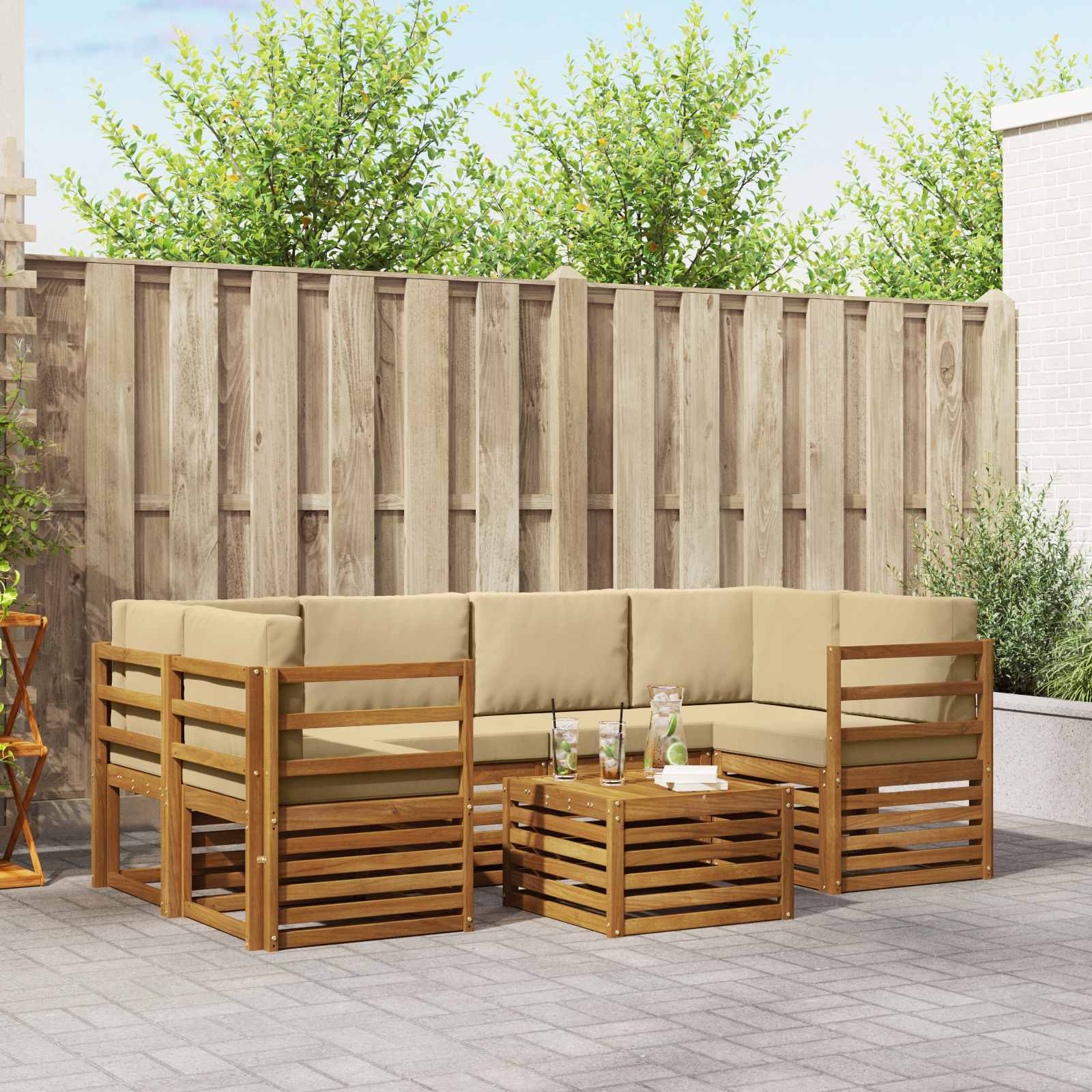 Set vanjskih sofa 7 pcs Prirodna i bež Čvrsto drvo akacije