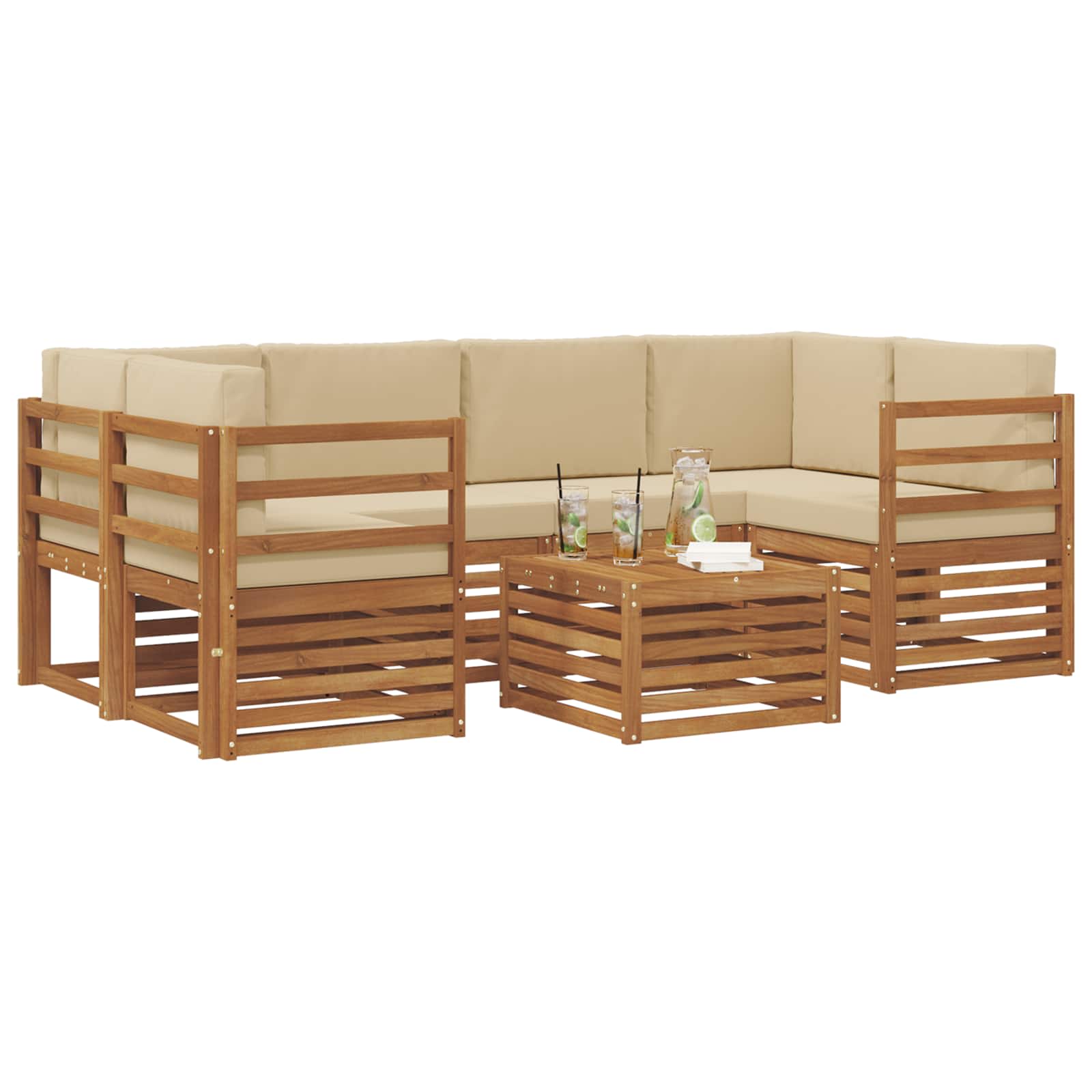 Set vanjskih sofa 7 pcs Prirodna i bež Čvrsto drvo akacije