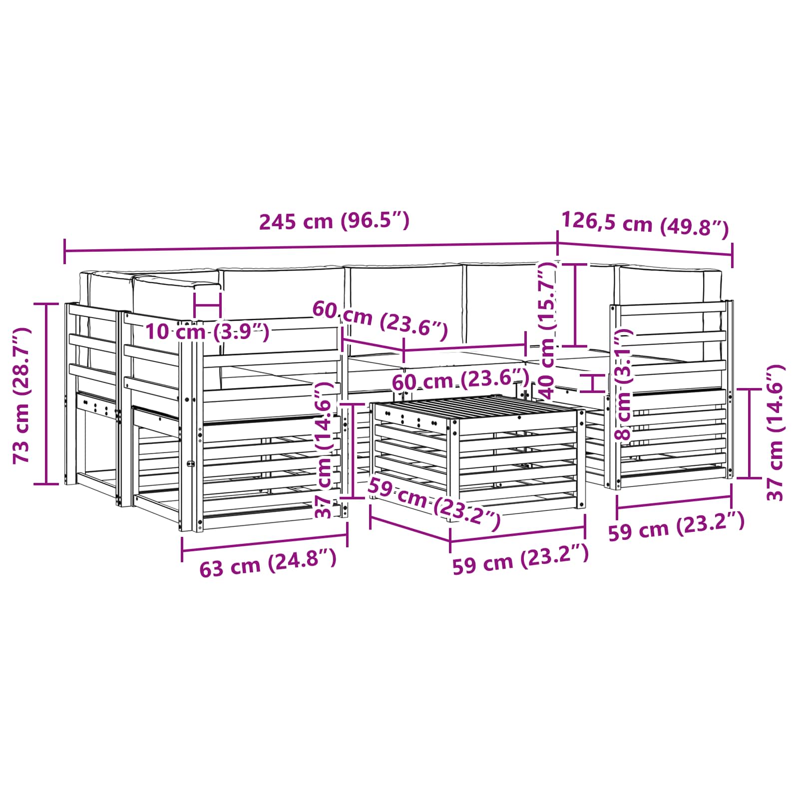 Set vanjskih sofa 7 pcs Prirodna i bež Čvrsto drvo akacije