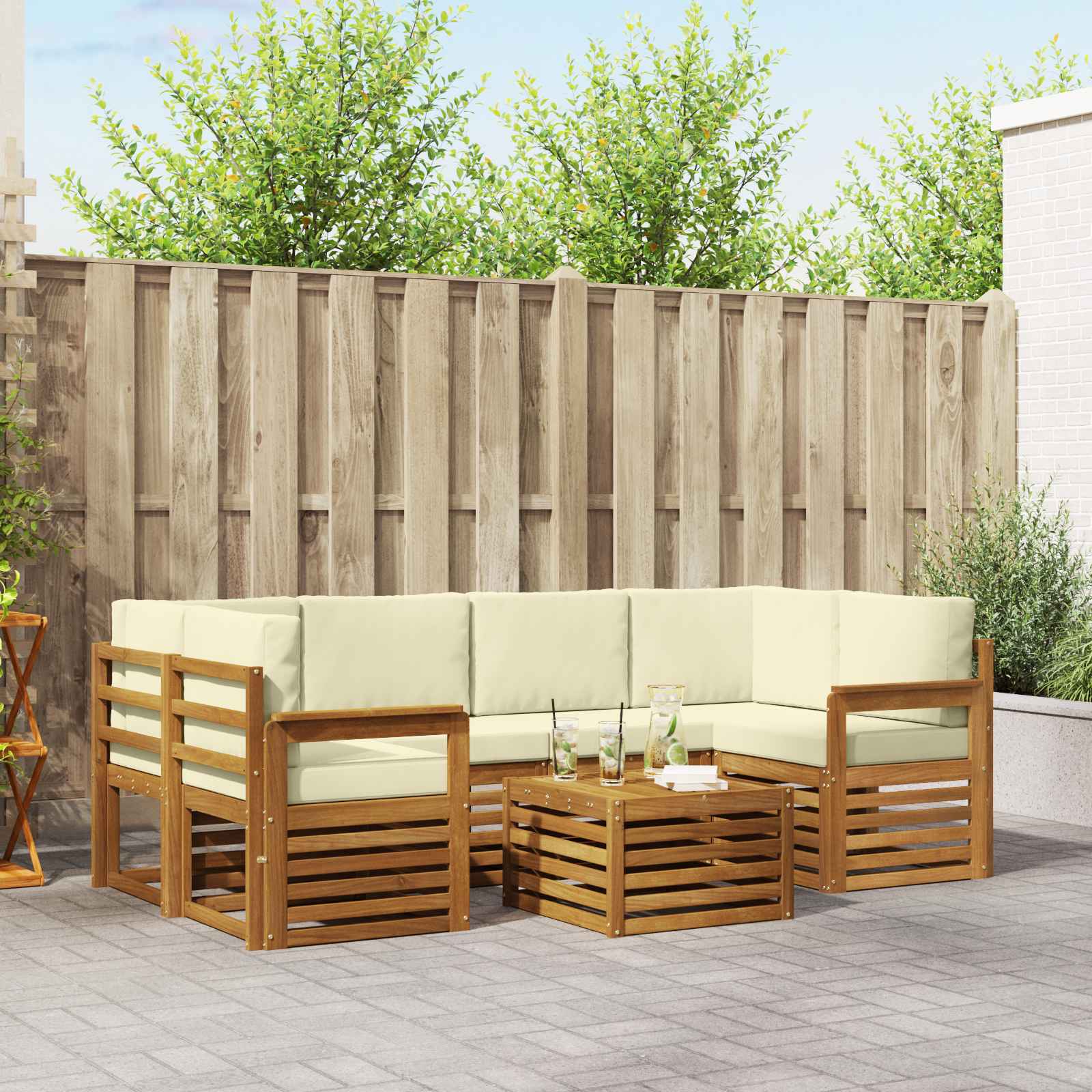 Set vanjskih sofa 7 pcs Prirodna i krem Čvrsto drvo akacije